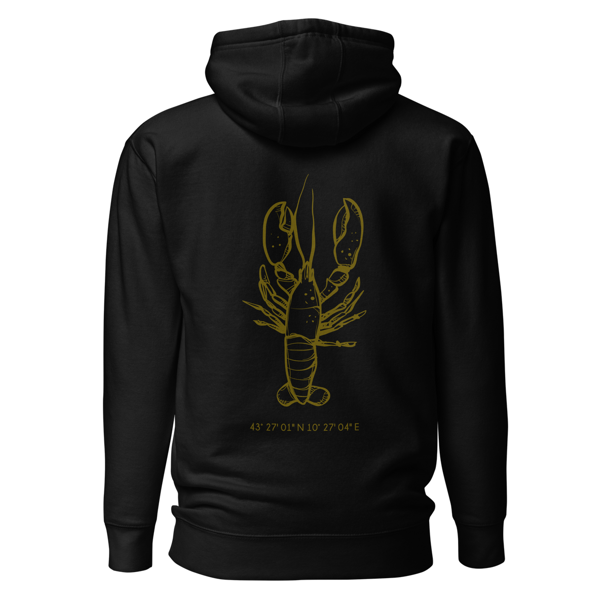 Langostino-Motiv auf Hoodie-Rückseite